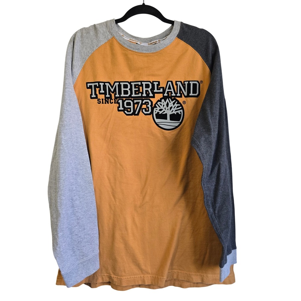 Timberland Mens Long Sleeve Raglan Graphic T-Shirt Wheat Grey Charcoal Large L